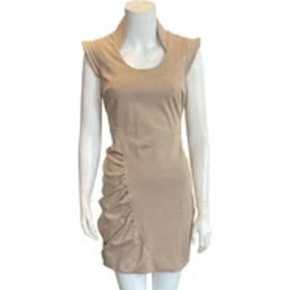 Yigal Azrouel Beige Bodycon Ruched Dress Size 2 - Picture 3 of 12